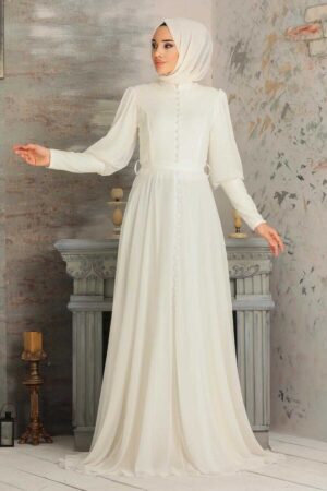 White Hijab Evening Dress 54551B